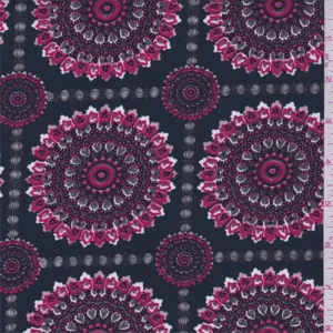 2 YD PC-Jewel Blue/Fuchsia Medallion Patchwork Crepe de Chine Fabric