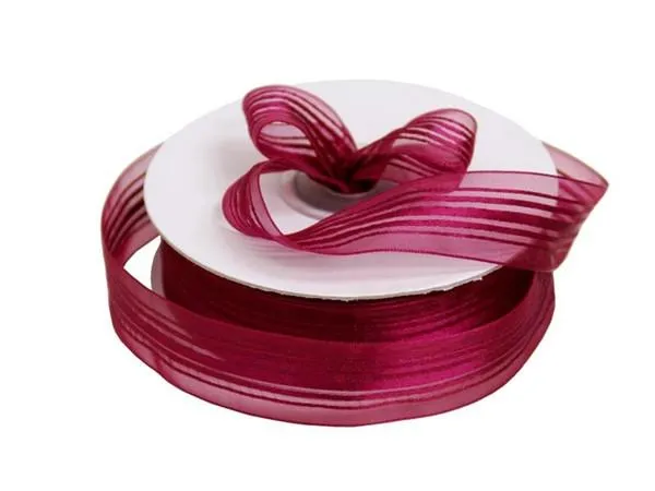 25 Yard 7/8" DIY Burgundy Organza Ribbon With Satin Stripes For Craft Dress Wedding