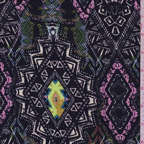 4 YD PC-Black Multi Diamond Crepe De Chine Fabric