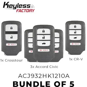 5 x 2013-2016 Honda Accord Civic Crosstour CR-V / 3 & 4-Button Smart Key / ACJ932HK1210A (BUNDLE OF 5)