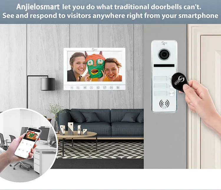 Anjielo Smart Screen Touch button 7 inch 2-door or 3-door Doorbell Video intercom System For Apartment