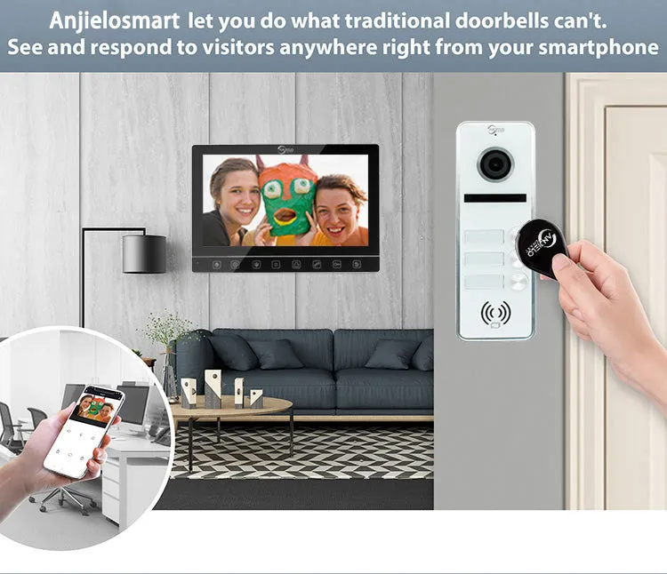 Anjielo Smart Screen Touch button 7 inch 2-door or 3-door Doorbell Video intercom System For Apartment