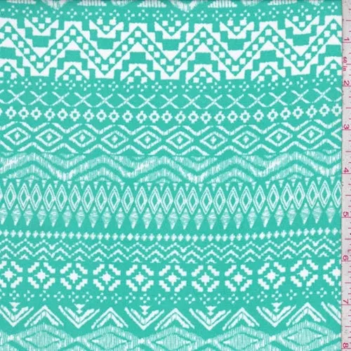 Aqua Green/White Tribal Stripe Challis Fabric