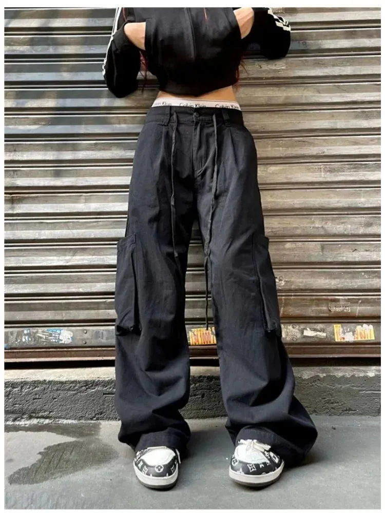 Baggy Gray Parachute Y2K Vintage Black Cargo Streetwear Mopping Pant