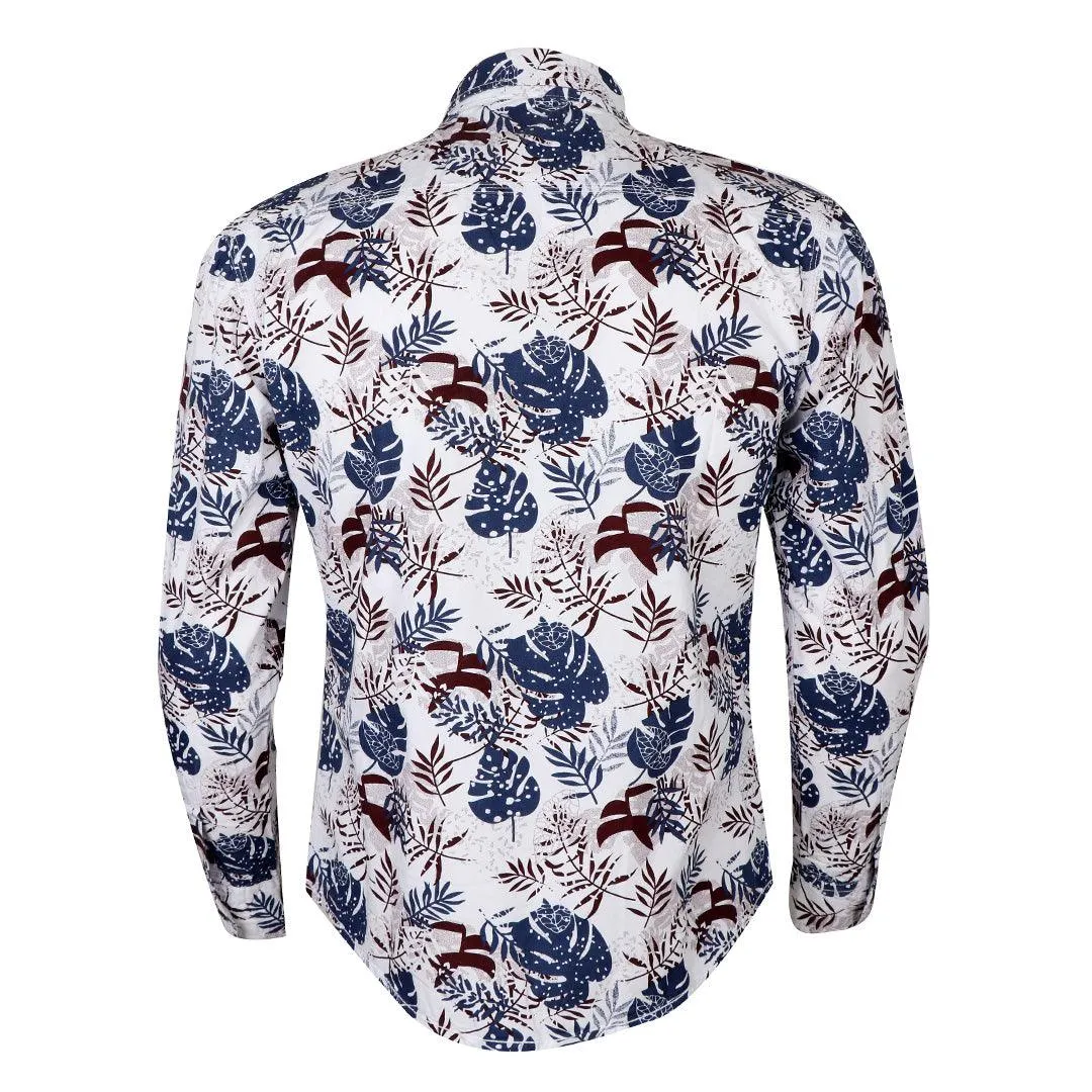 Bajiel Classic Vintage Blue Floral Print Long Sleeve Shirt-Sky Blue