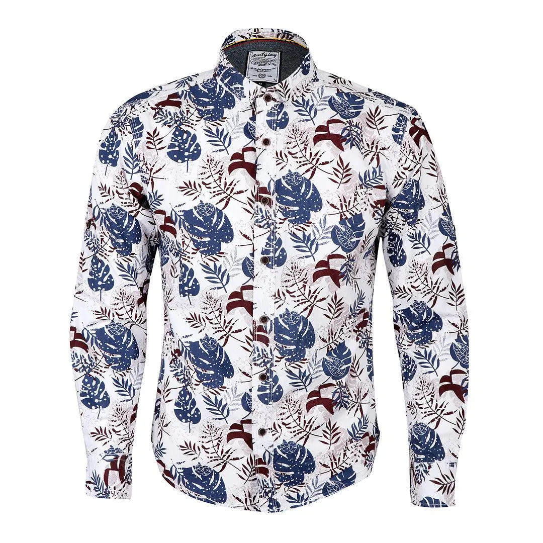 Bajiel Classic Vintage Blue Floral Print Long Sleeve Shirt-Sky Blue