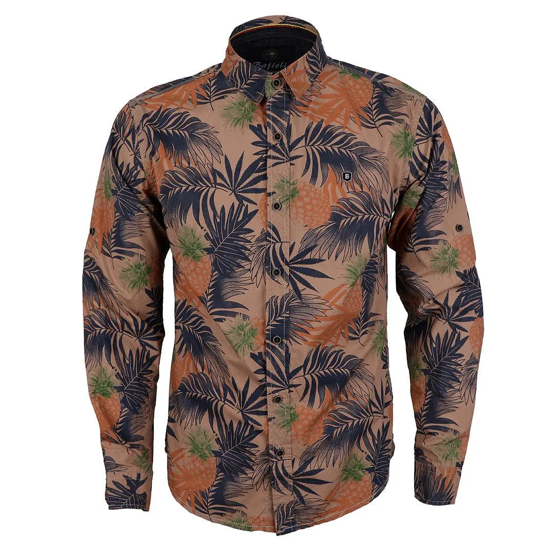 Bajieli Rich Closet Trendy Pineapple Designed Long Sleeve Shirts-Brown