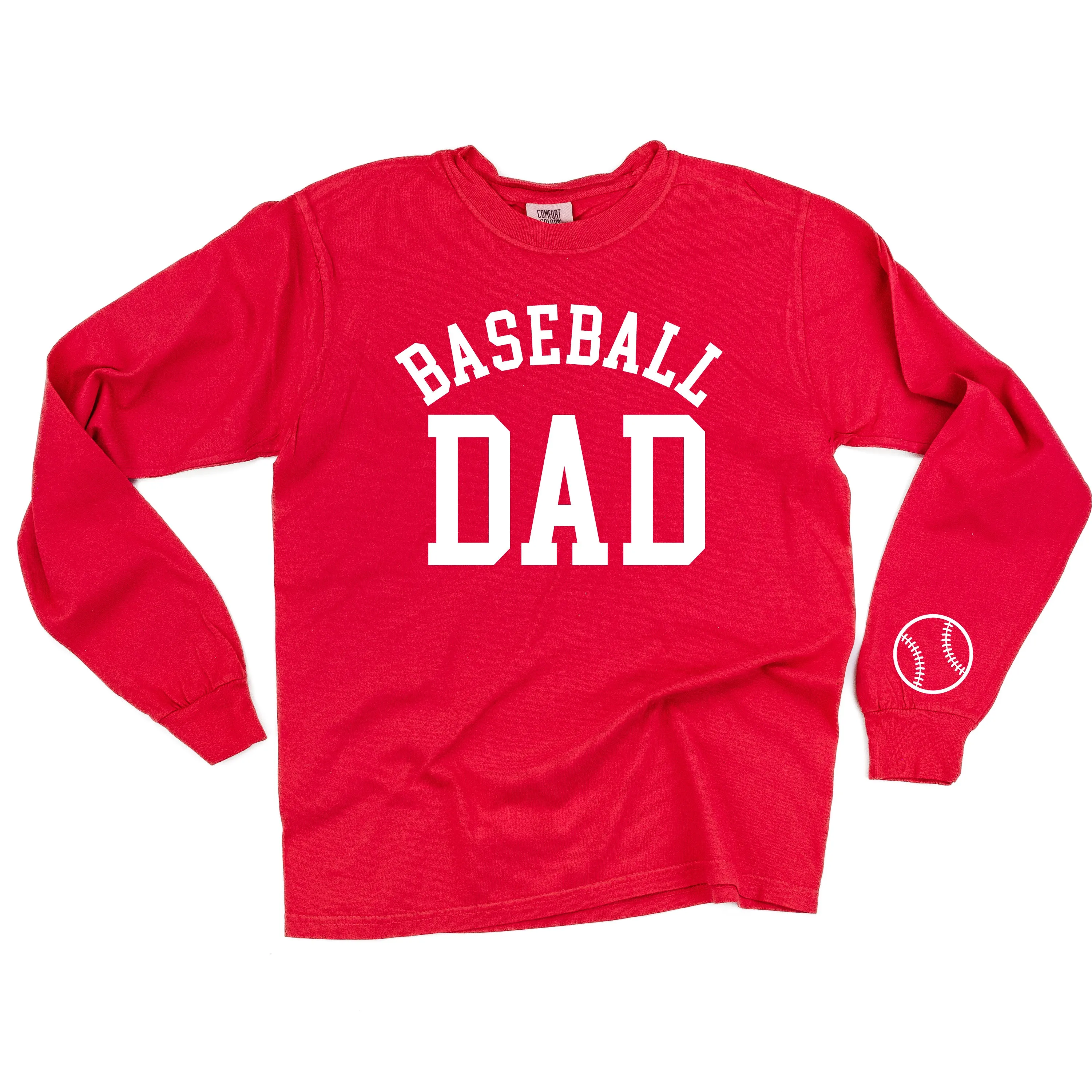 Baseball Dad - Baseball Detail on Sleeve - LONG SLEEVE COMFORT COLORS TEE