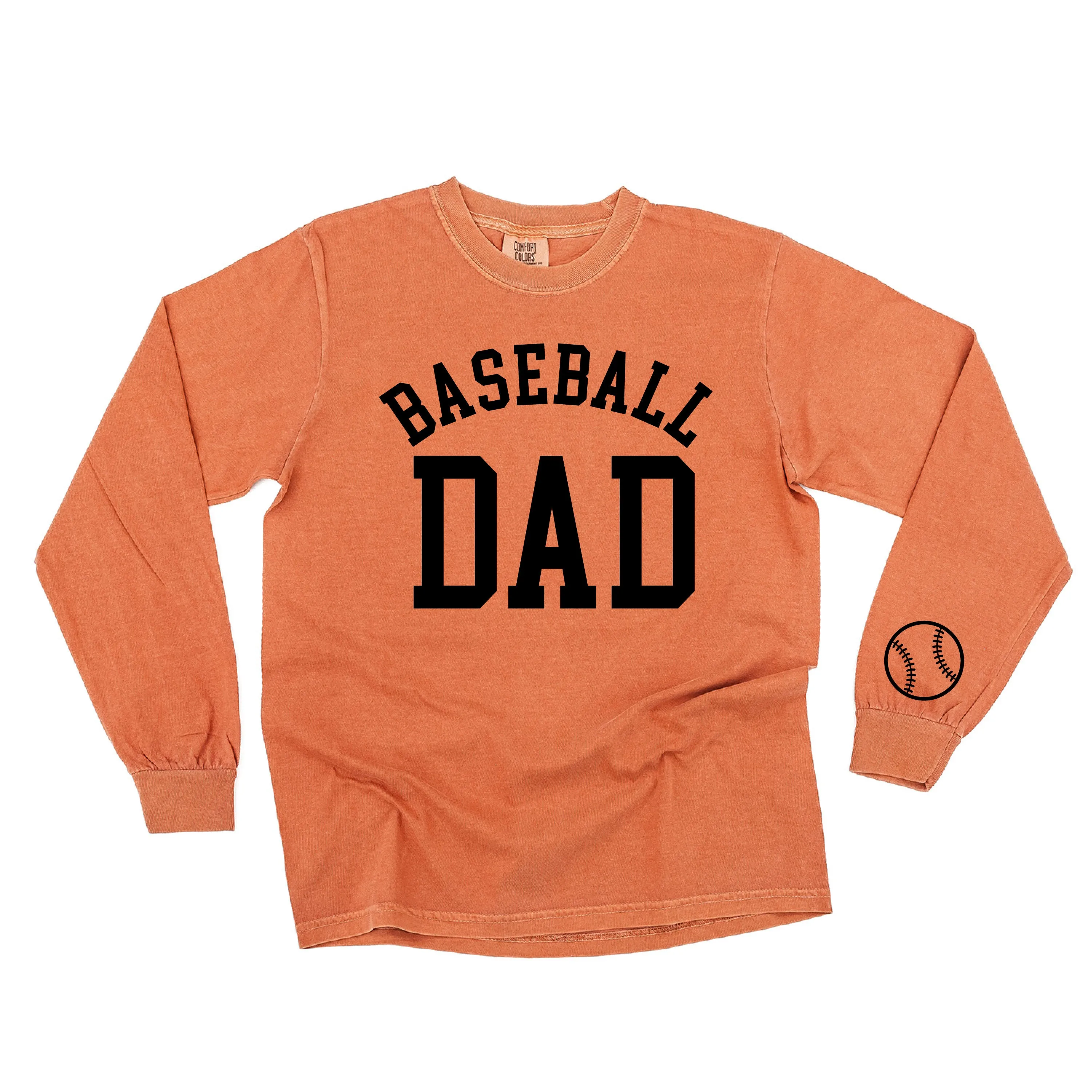 Baseball Dad - Baseball Detail on Sleeve - LONG SLEEVE COMFORT COLORS TEE