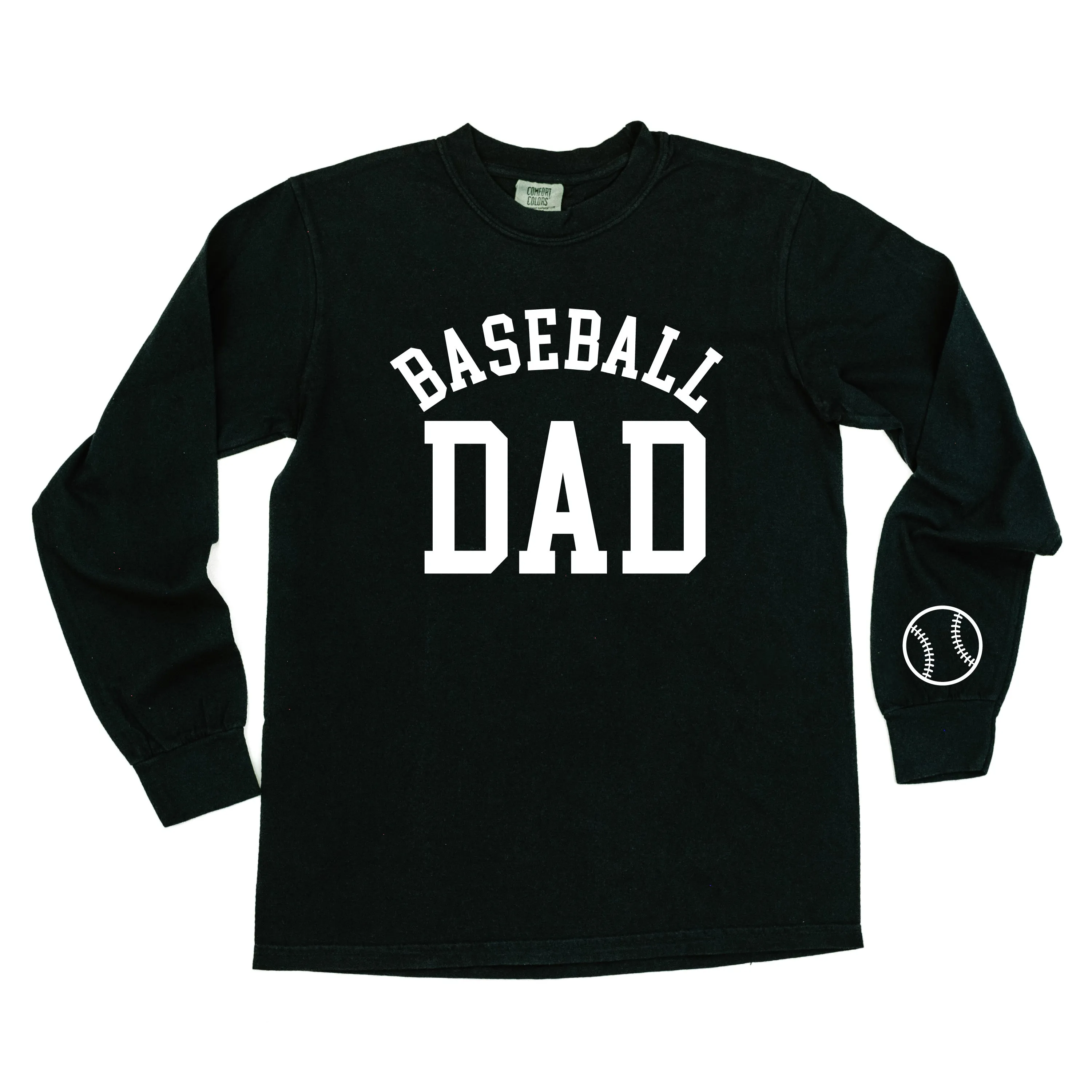 Baseball Dad - Baseball Detail on Sleeve - LONG SLEEVE COMFORT COLORS TEE