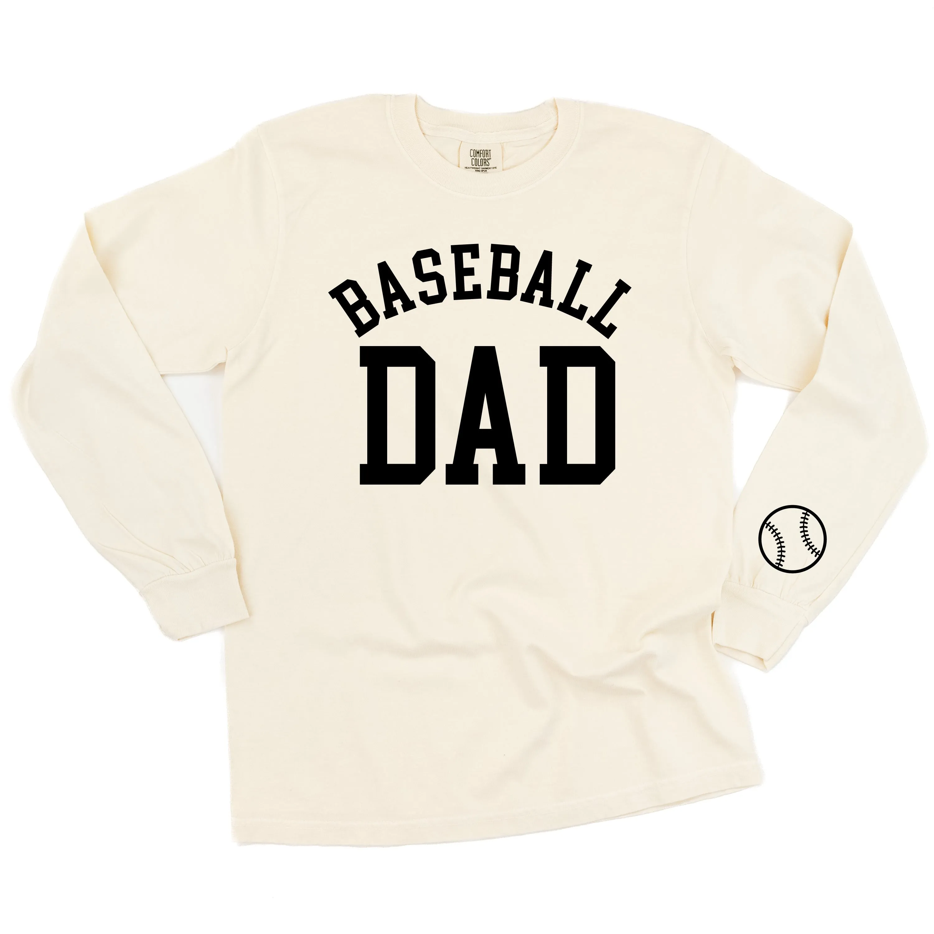 Baseball Dad - Baseball Detail on Sleeve - LONG SLEEVE COMFORT COLORS TEE