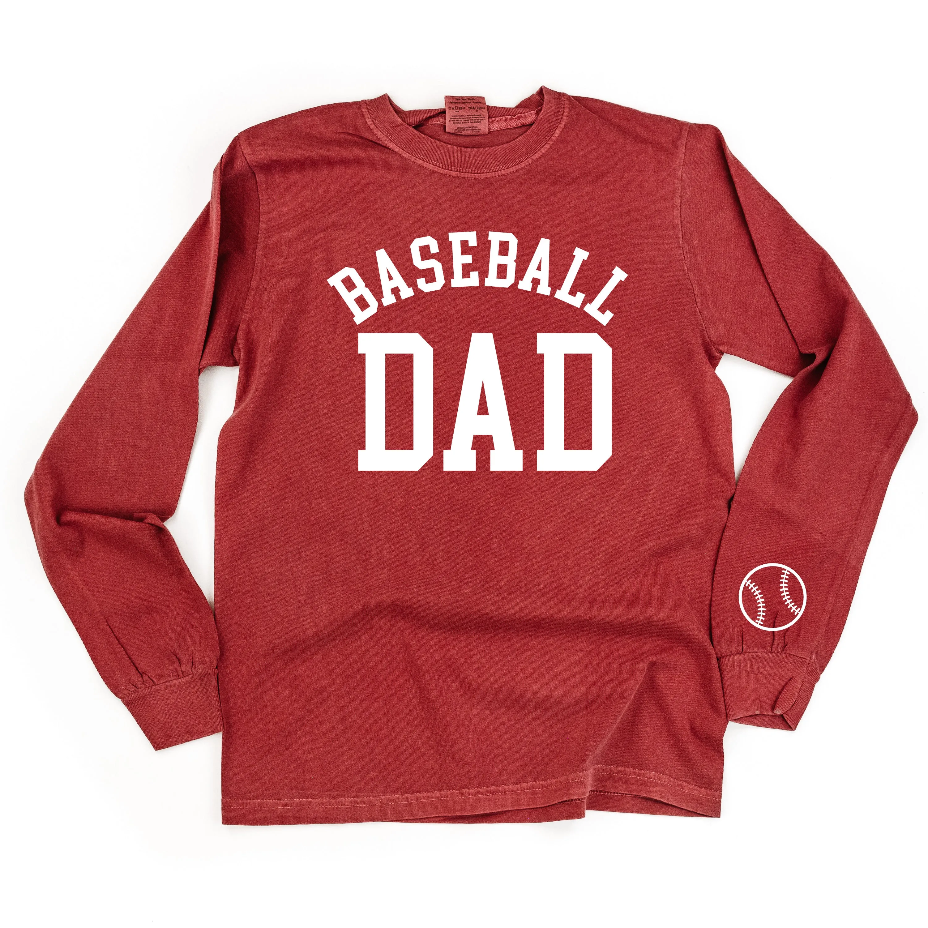 Baseball Dad - Baseball Detail on Sleeve - LONG SLEEVE COMFORT COLORS TEE