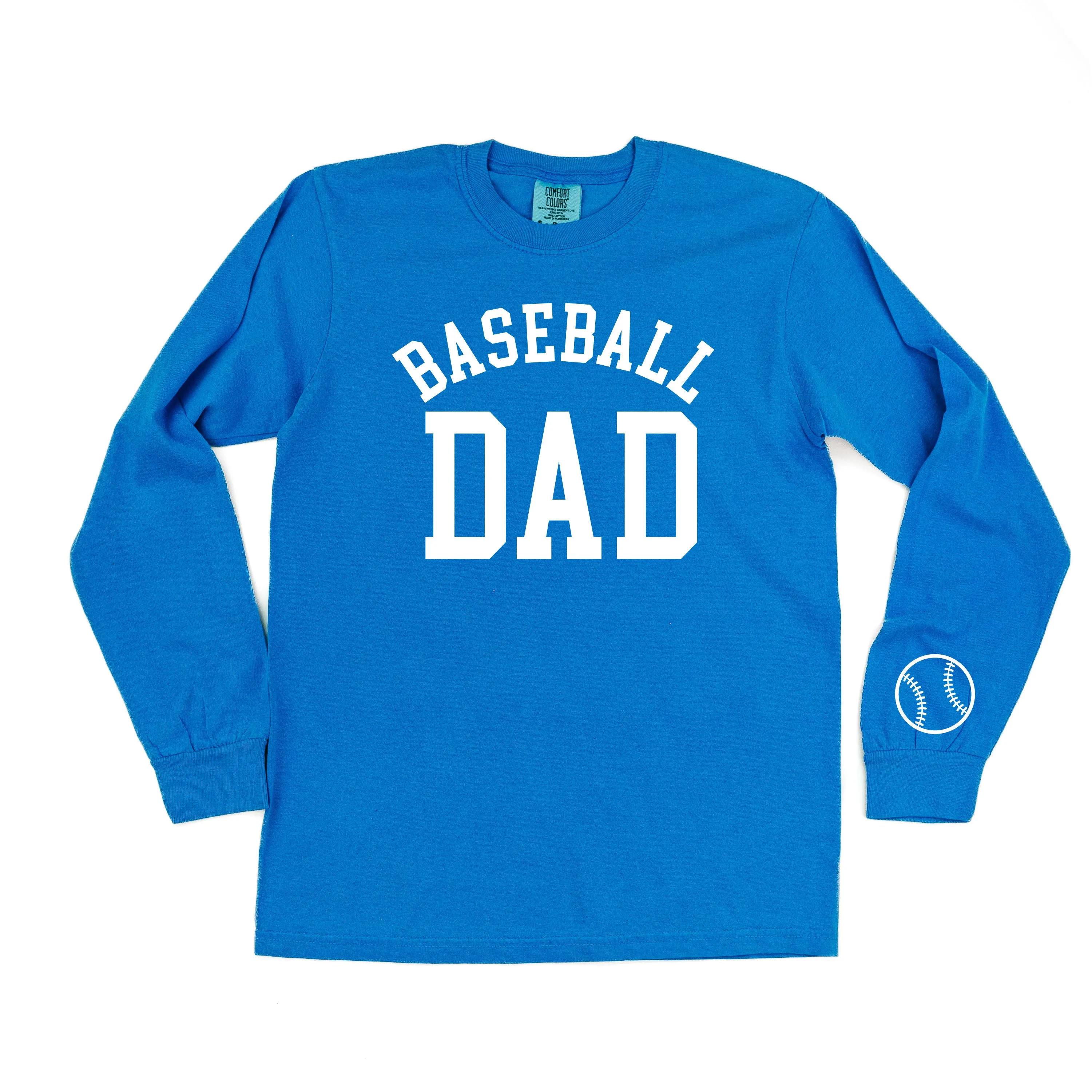 Baseball Dad - Baseball Detail on Sleeve - LONG SLEEVE COMFORT COLORS TEE