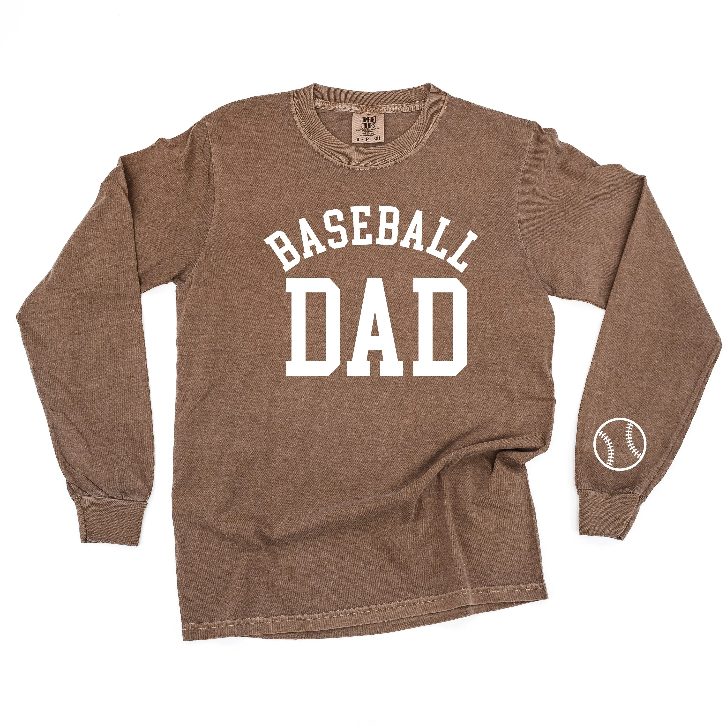 Baseball Dad - Baseball Detail on Sleeve - LONG SLEEVE COMFORT COLORS TEE