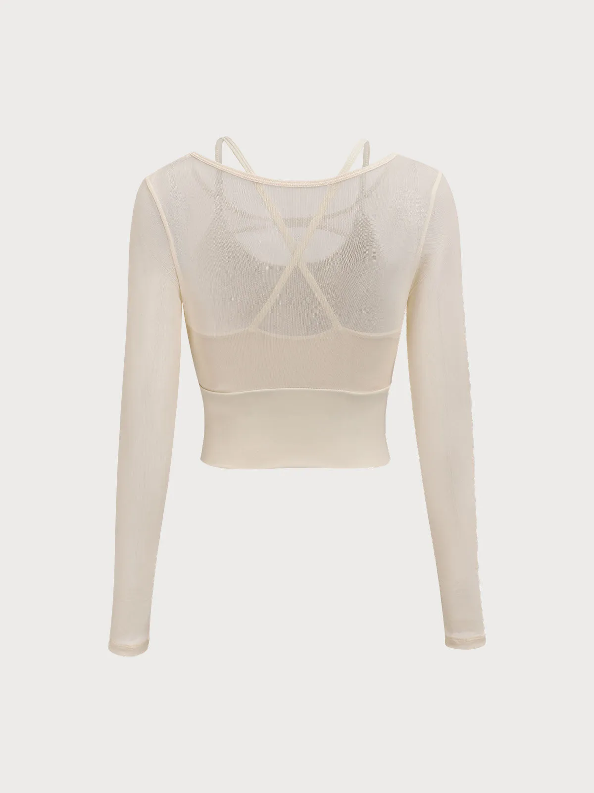 Beige Cut Out Long Sleeve Top--Light Support