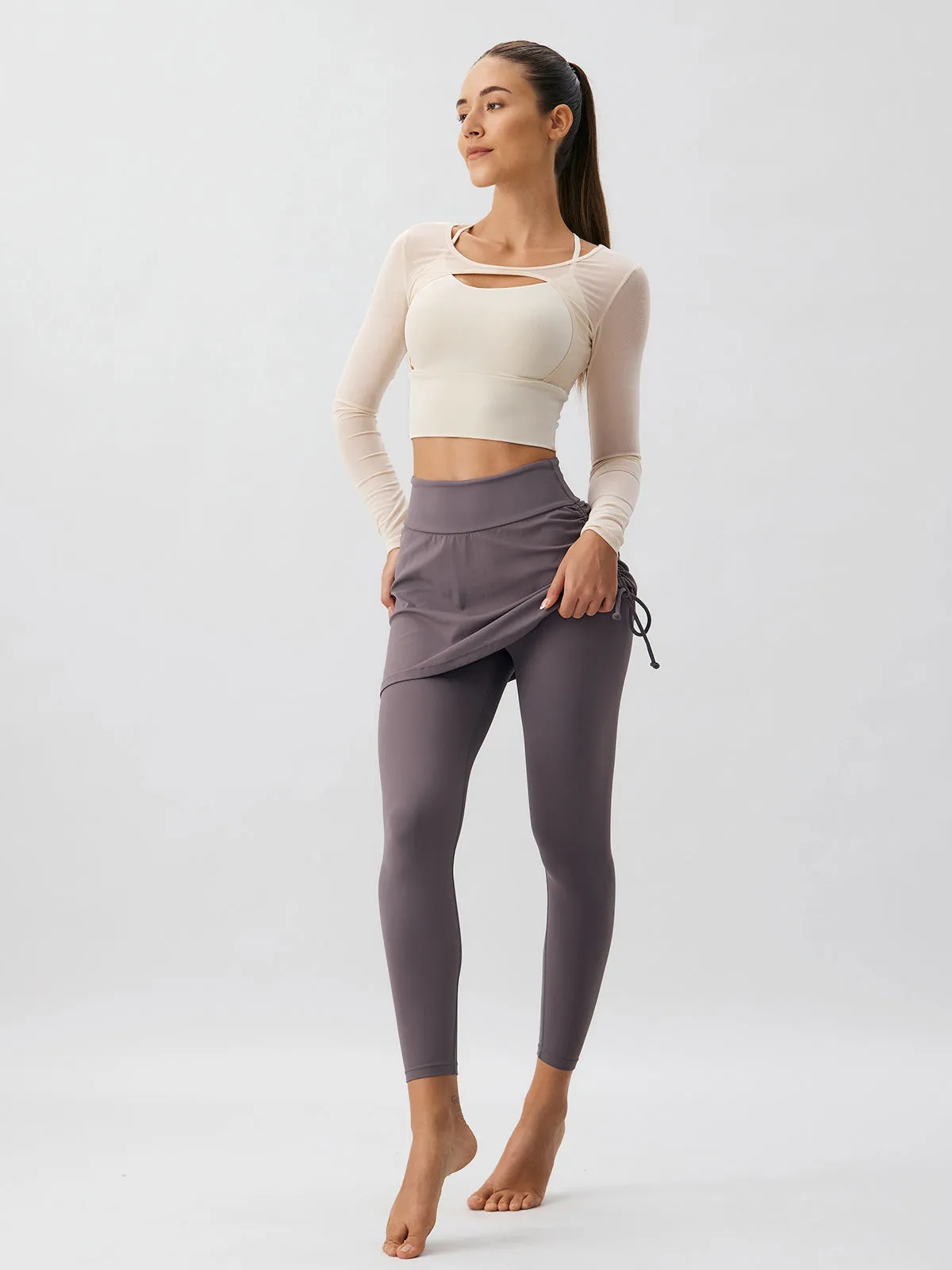 Beige Cut Out Long Sleeve Top--Light Support