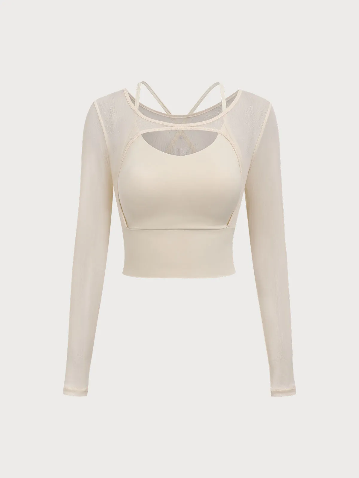 Beige Cut Out Long Sleeve Top--Light Support