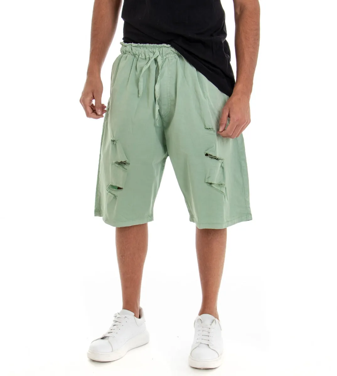 Bermuda Pantaloncino Uomo Shorts Over Tinta Unita Verde Rotture GIOSAL-PC1531A