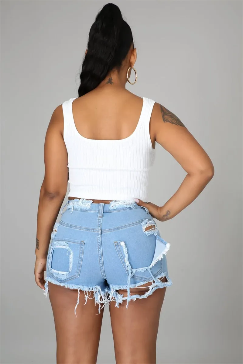 BerriesJam - 2024 Vintage High Waist Hot Hole Denim Shorts