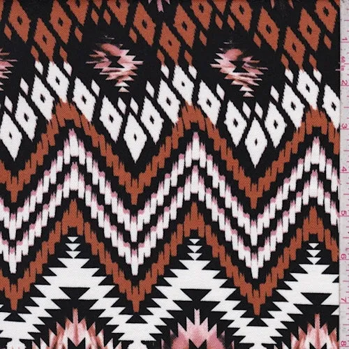 Black/Pumpkin/White Aztec Chevron Challis Fabric