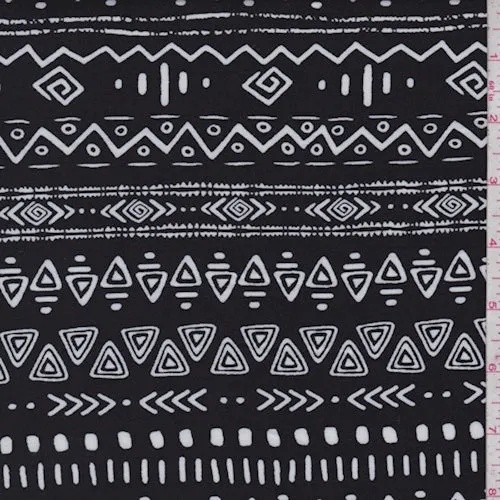 Black/White Tribal Stripe Rayon Challis Fabric