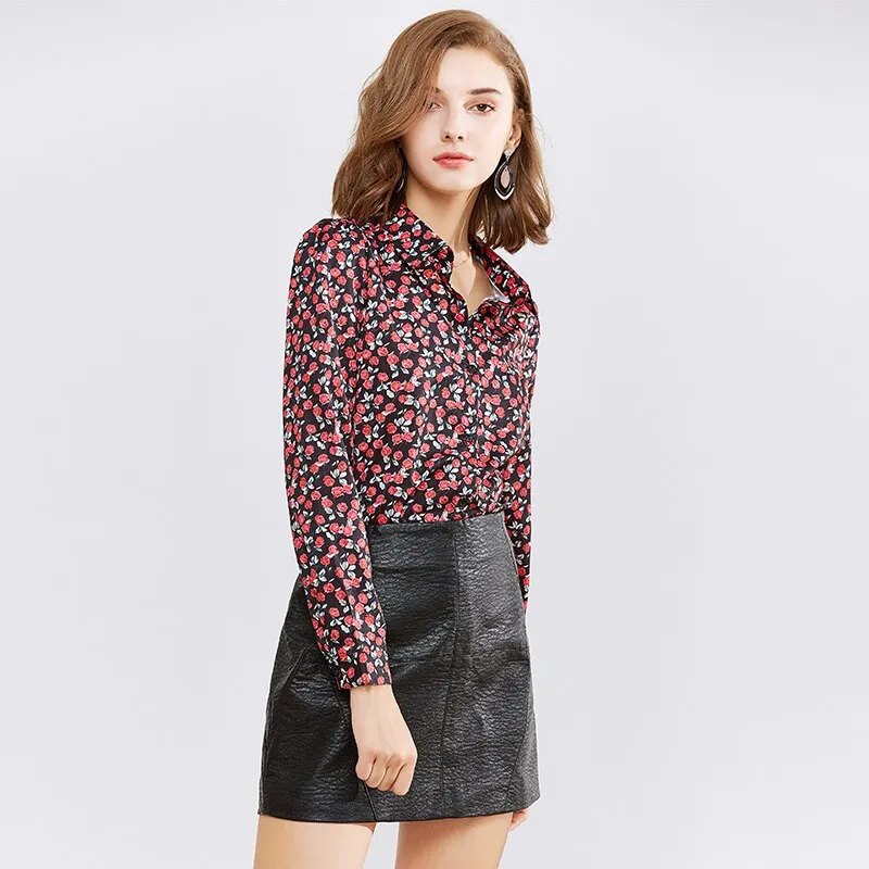 Blouse Women Long Sleeve Turn Down Collar