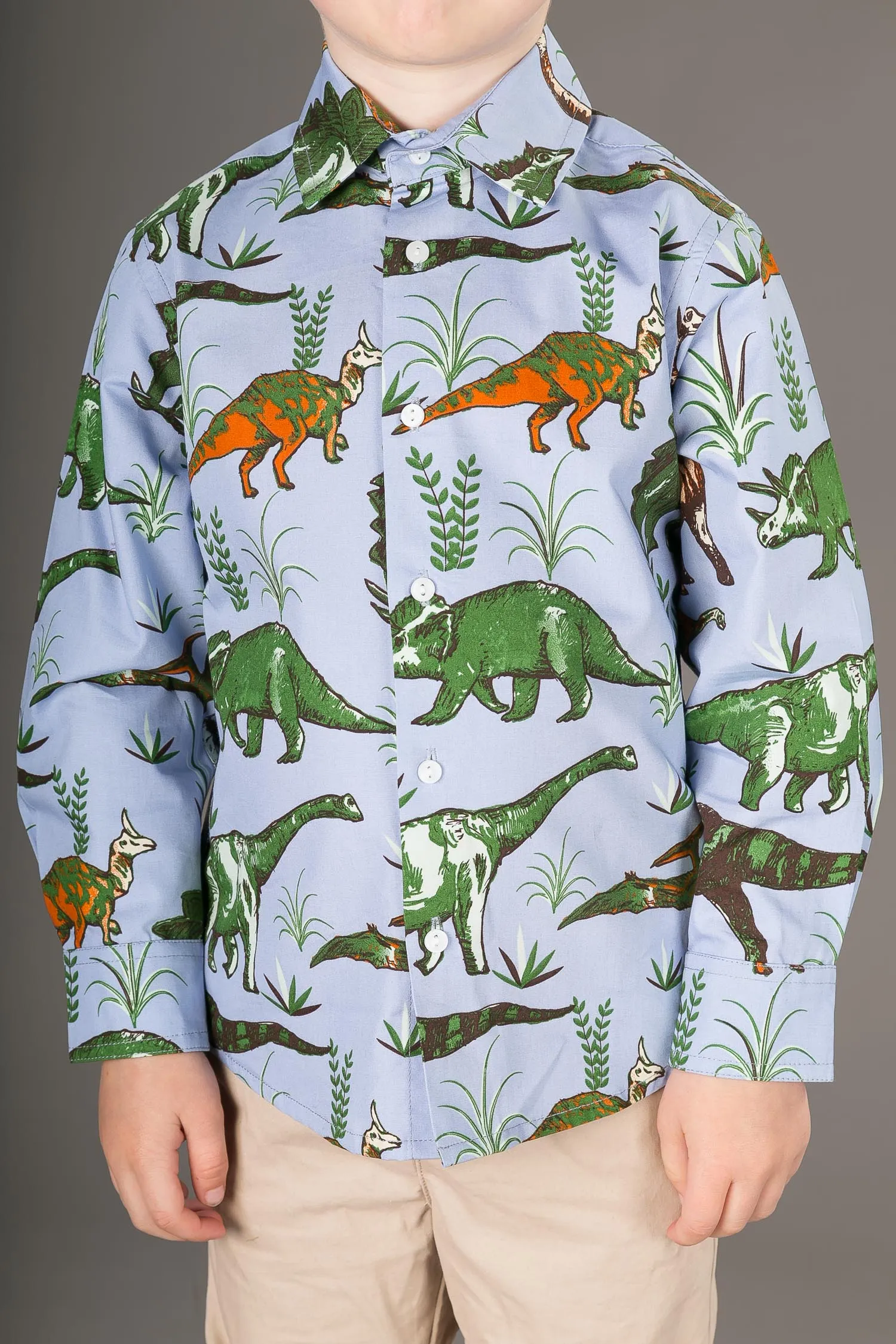 Boys Cotton Blue Dinosaurs Long Sleeve Shirt