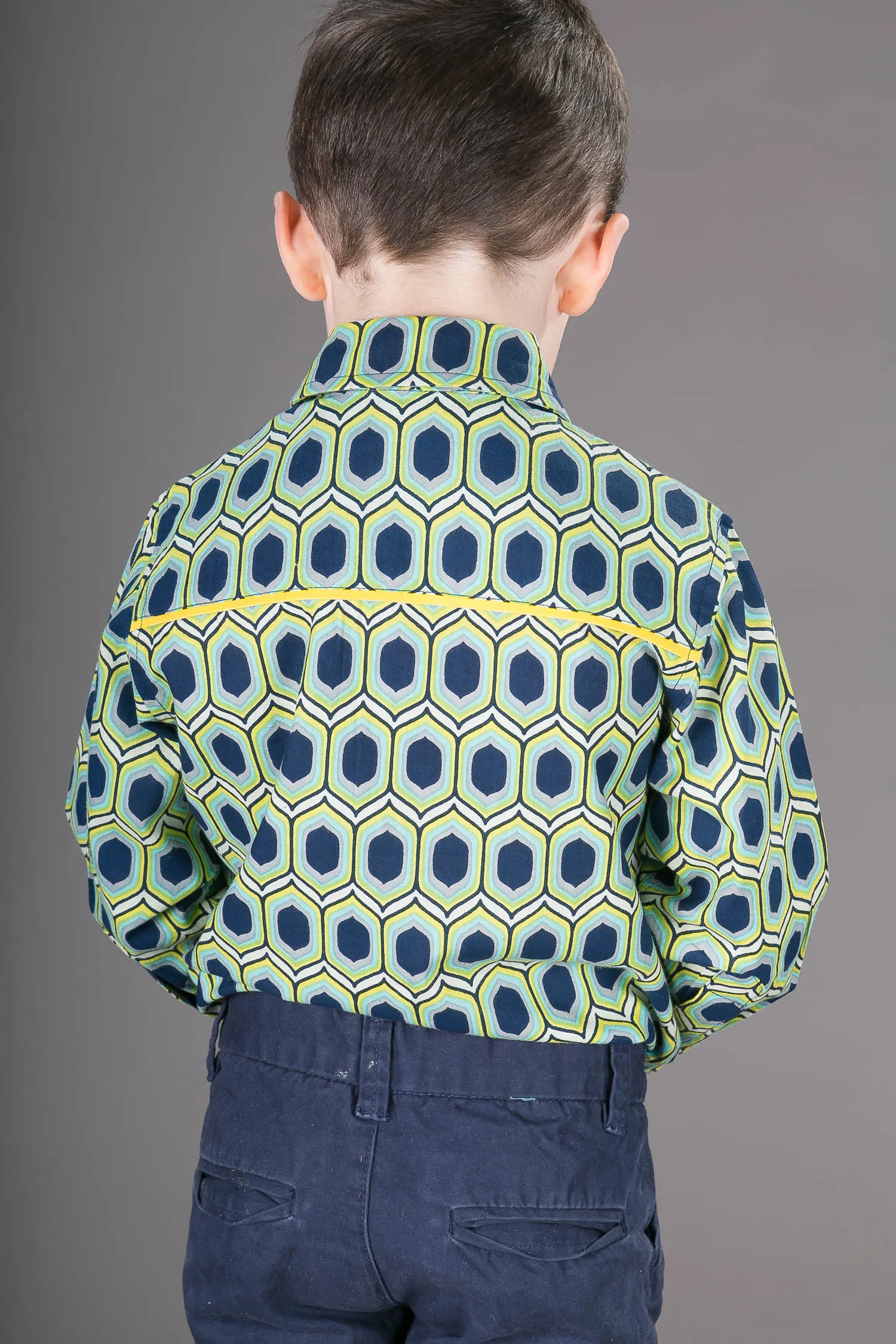 Boys Cotton Blue Yellow Long Sleeve Shirt