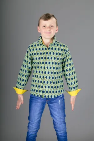 Boys Cotton Blue Yellow Long Sleeve Shirt