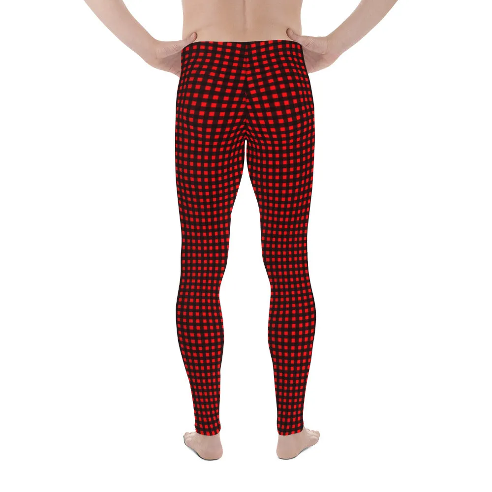 Buffalo Red Plaid Men's Leggings, Christmas Style Festive Meggings For Men-Made in USA/MX/EU