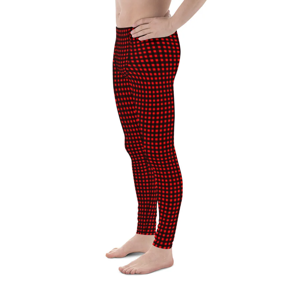 Buffalo Red Plaid Men's Leggings, Christmas Style Festive Meggings For Men-Made in USA/MX/EU