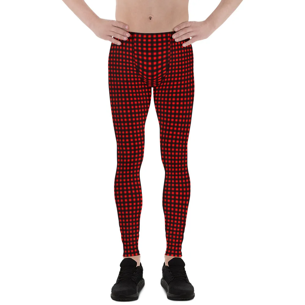 Buffalo Red Plaid Men's Leggings, Christmas Style Festive Meggings For Men-Made in USA/MX/EU