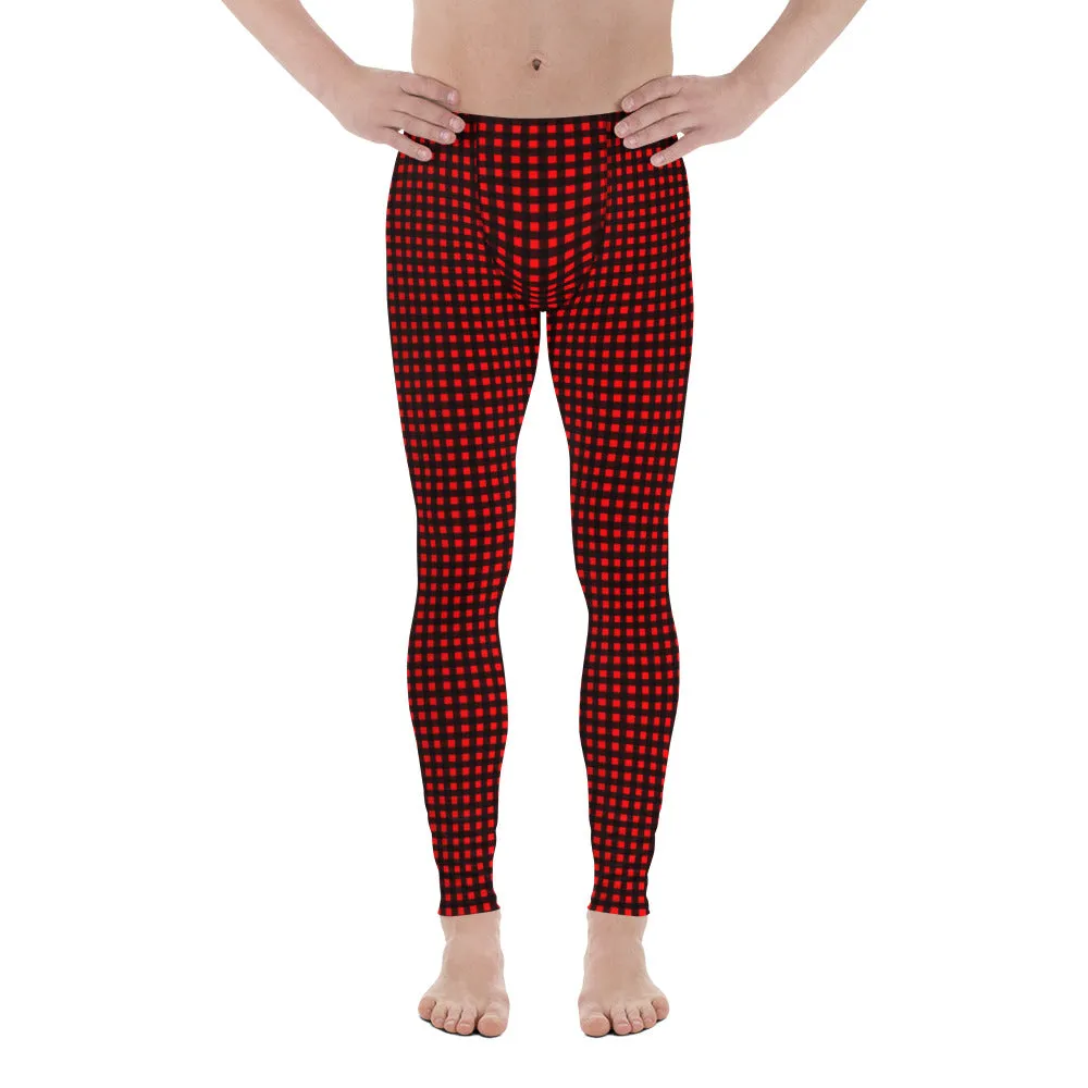 Buffalo Red Plaid Men's Leggings, Christmas Style Festive Meggings For Men-Made in USA/MX/EU