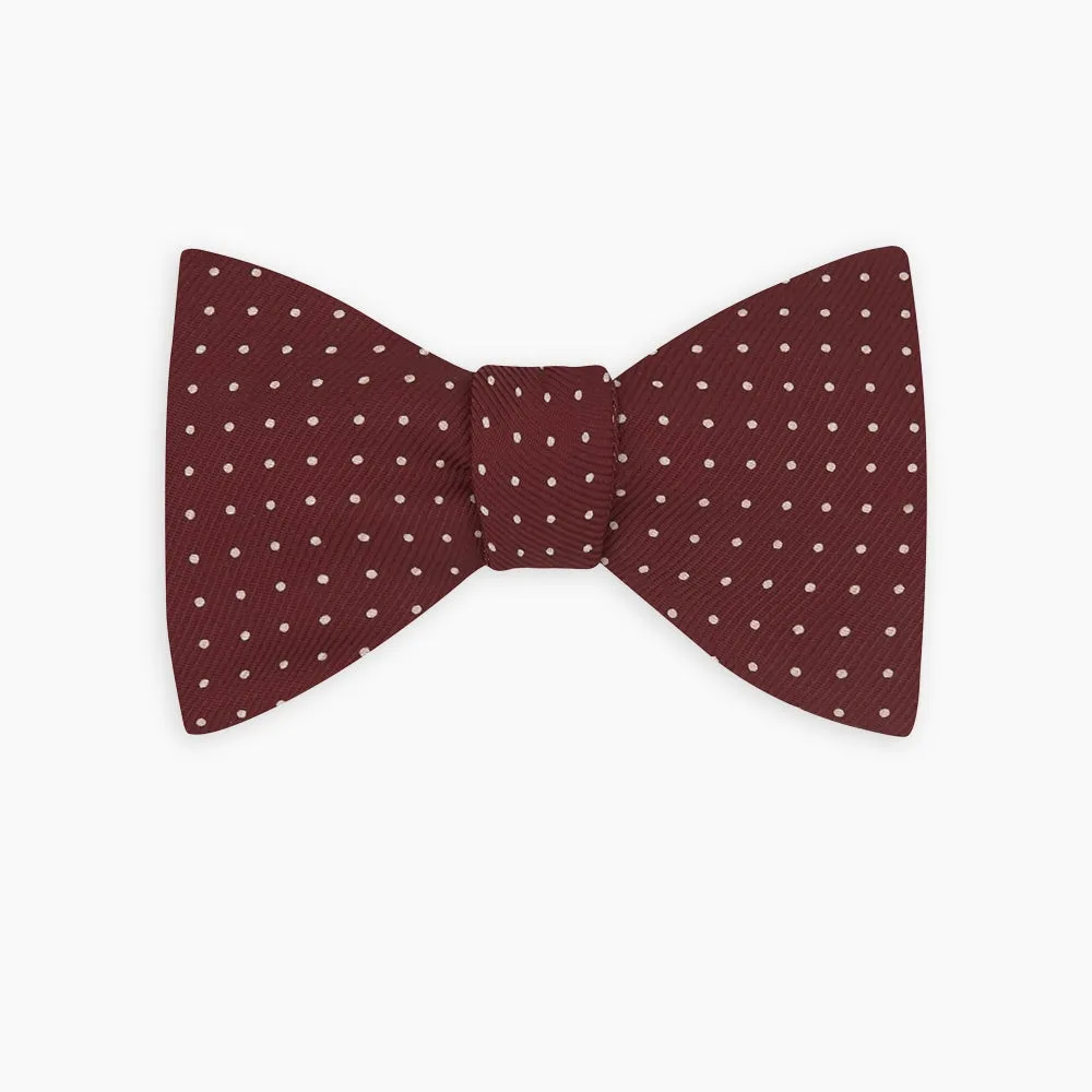 Burgundy and White Small Spot Printed Silk Bow Tie