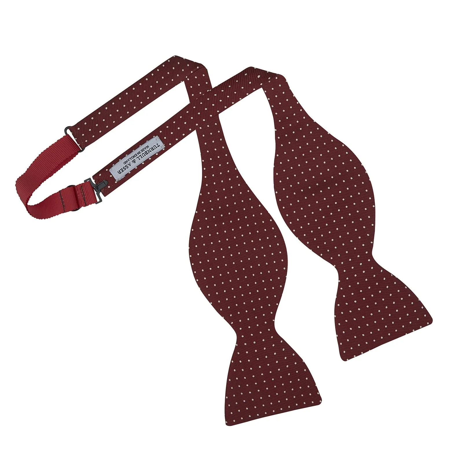 Burgundy and White Small Spot Printed Silk Bow Tie