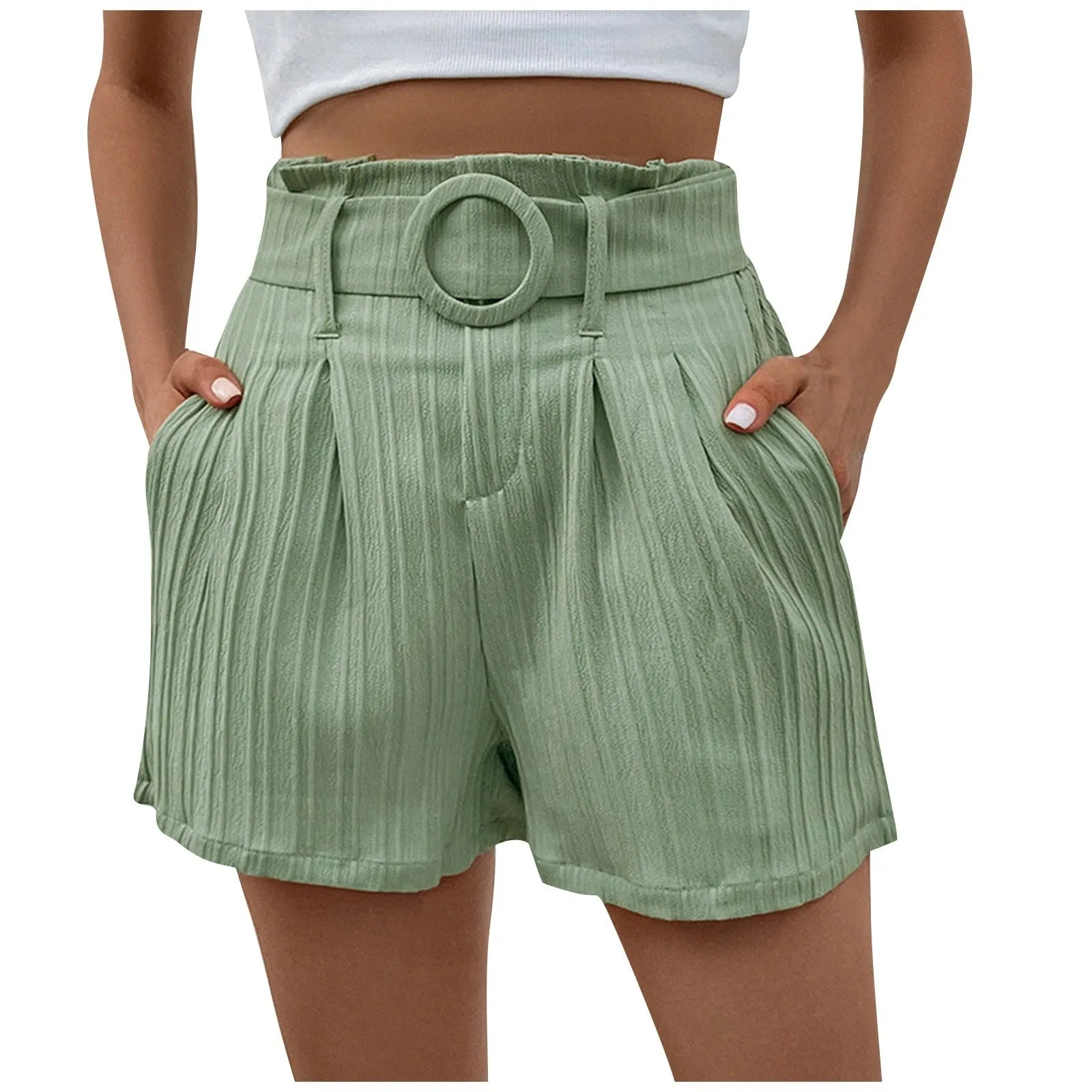 Casual Solid Lace-Up Short Shorts with Pockets