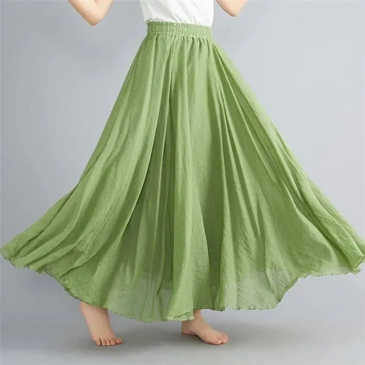 Cotton Linen Flared Maxi Skirts for Women - Breathable and Elegant Ankle-Length Skirt