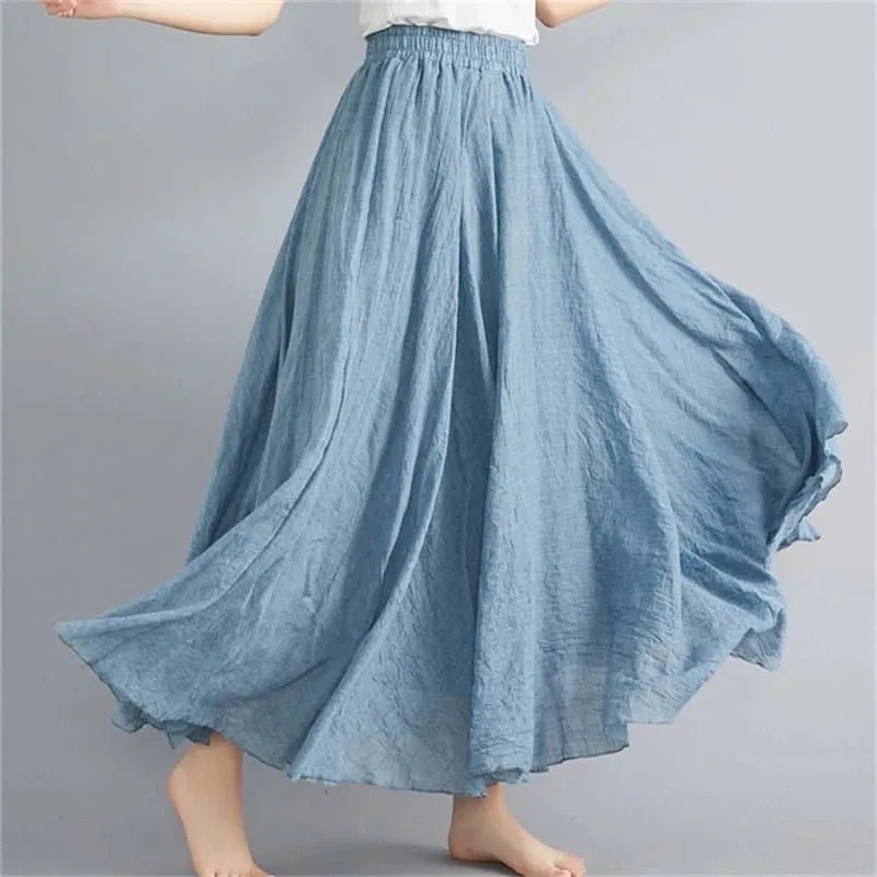 Cotton Linen Flared Maxi Skirts for Women - Breathable and Elegant Ankle-Length Skirt