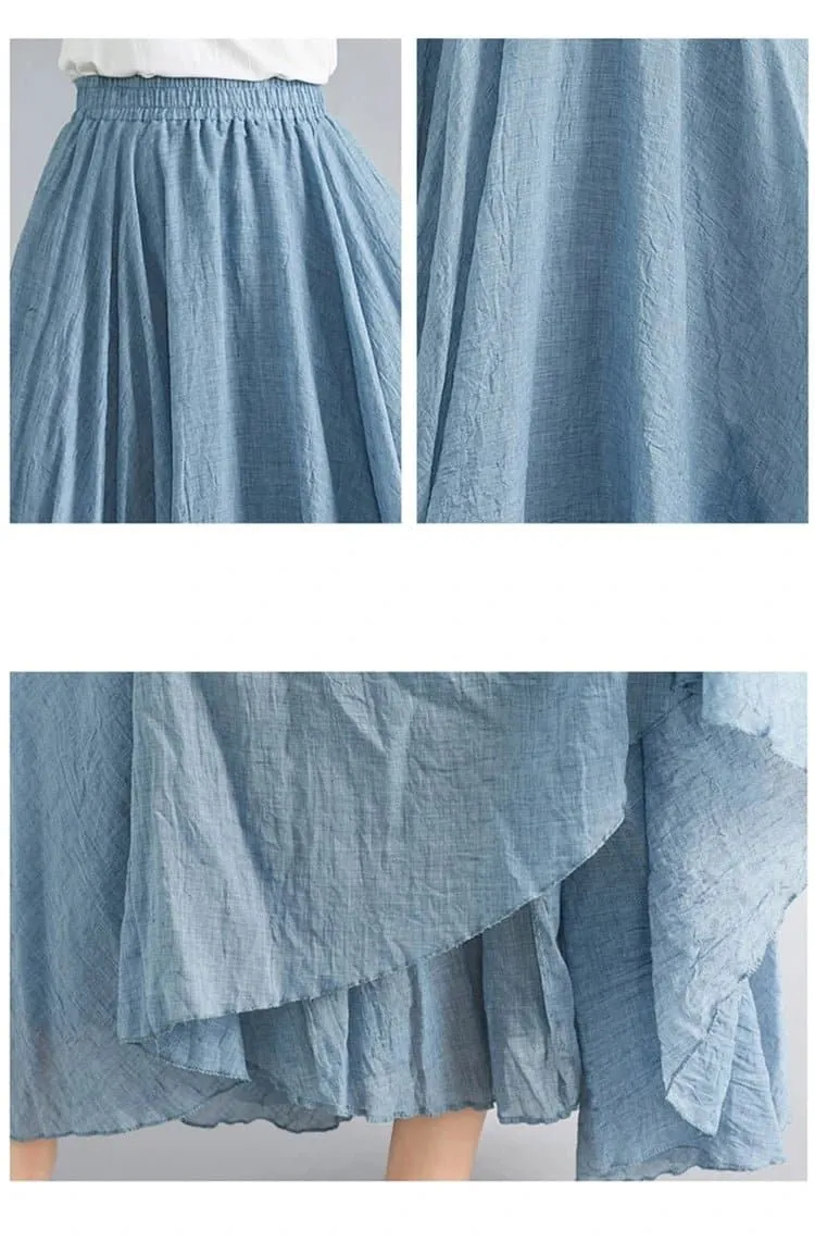 Cotton Linen Flared Maxi Skirts for Women - Breathable and Elegant Ankle-Length Skirt