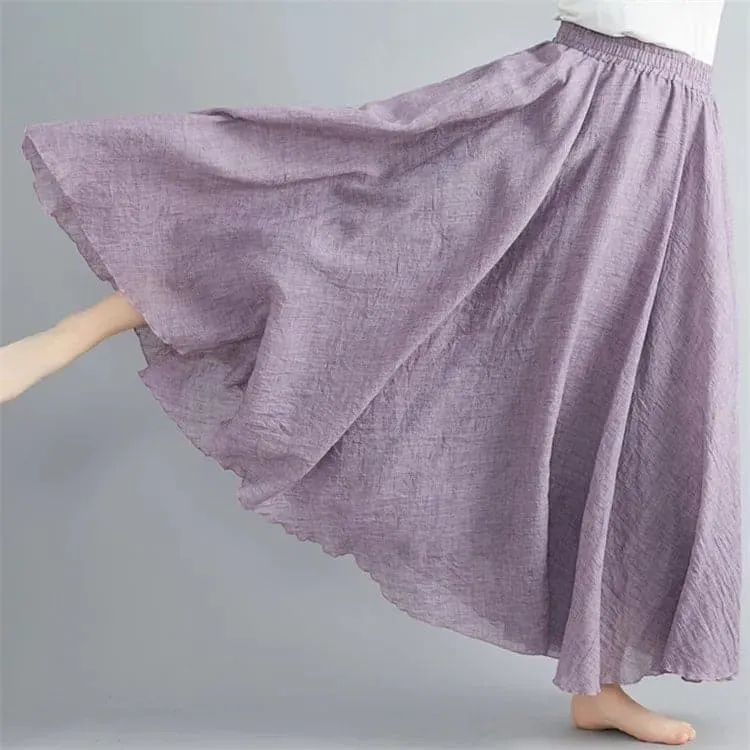 Cotton Linen Flared Maxi Skirts for Women - Breathable and Elegant Ankle-Length Skirt