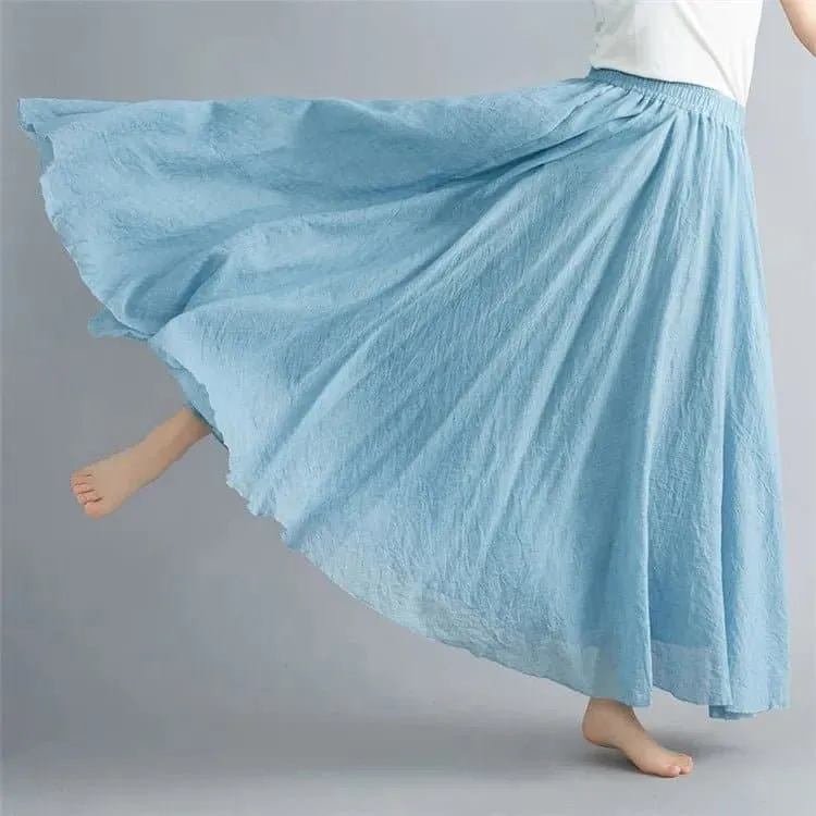 Cotton Linen Flared Maxi Skirts for Women - Breathable and Elegant Ankle-Length Skirt