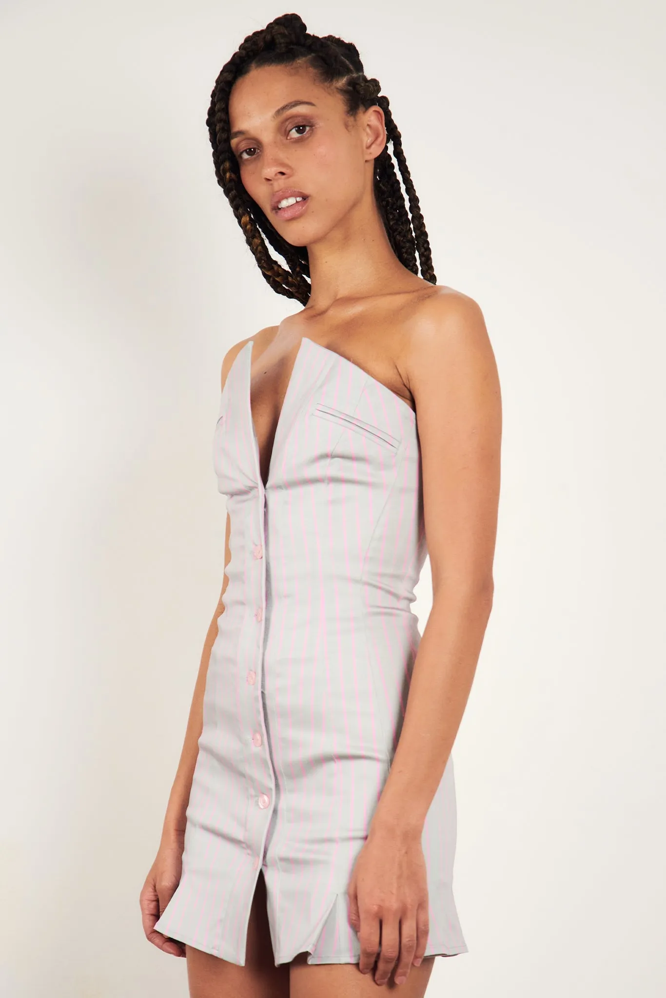 Court Dress Grey/Pink Pinstripe