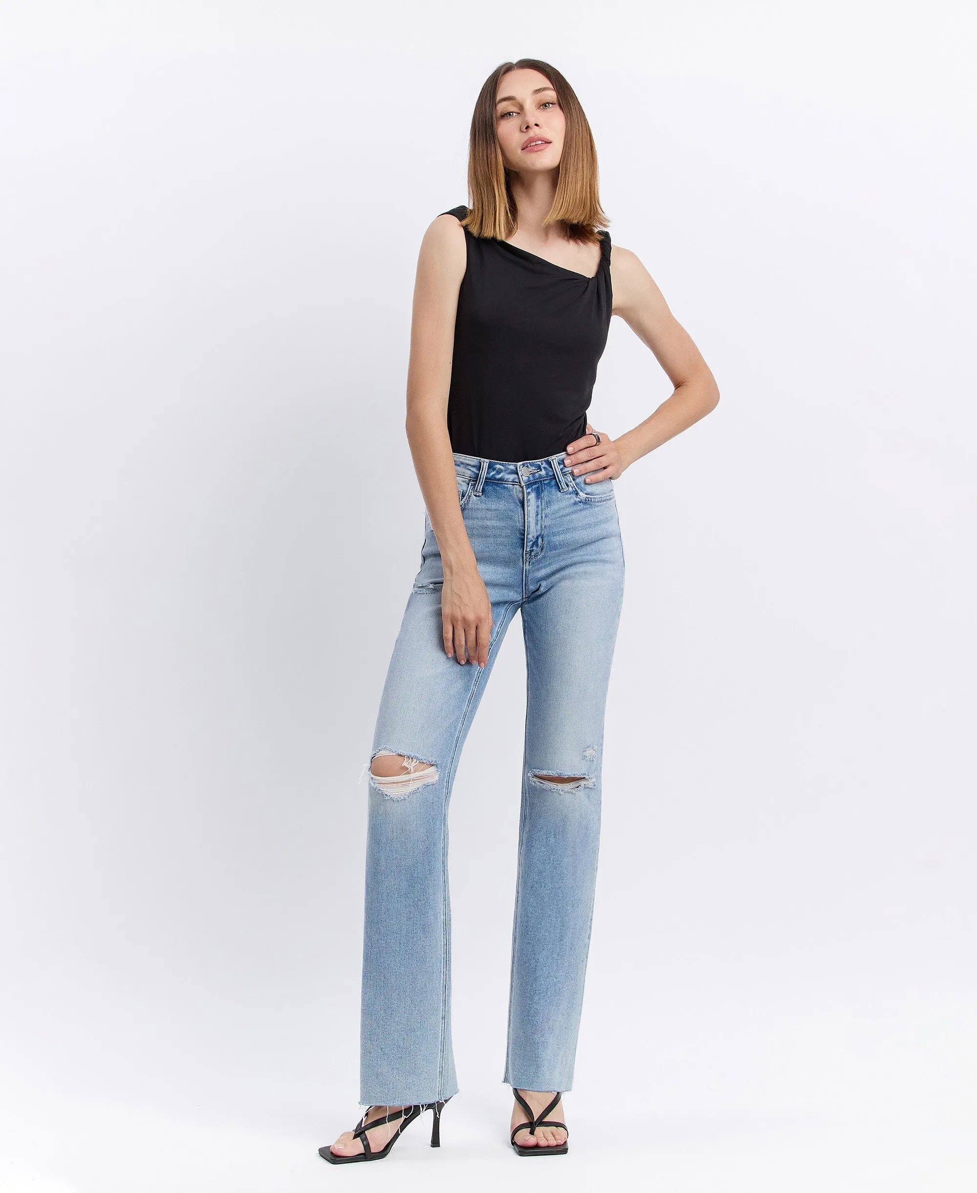 Dexterity - High Rise Distressed Slim Wide Leg Jeans