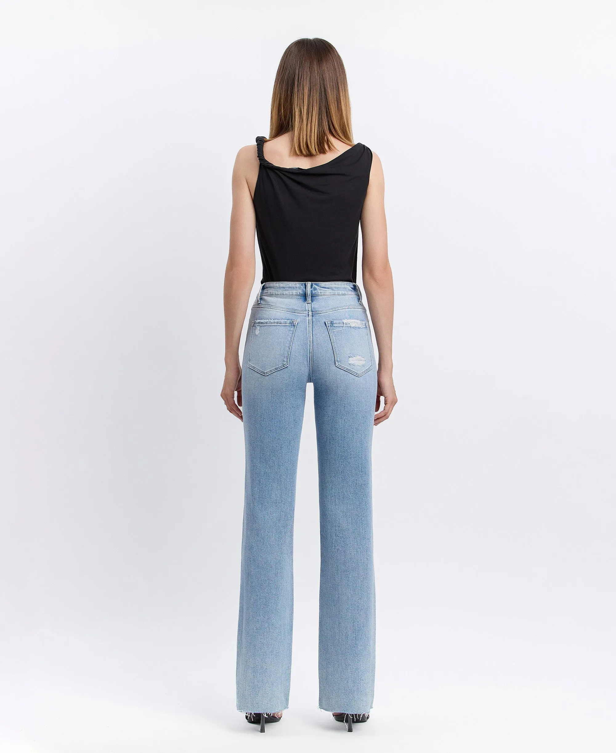 Dexterity - High Rise Distressed Slim Wide Leg Jeans