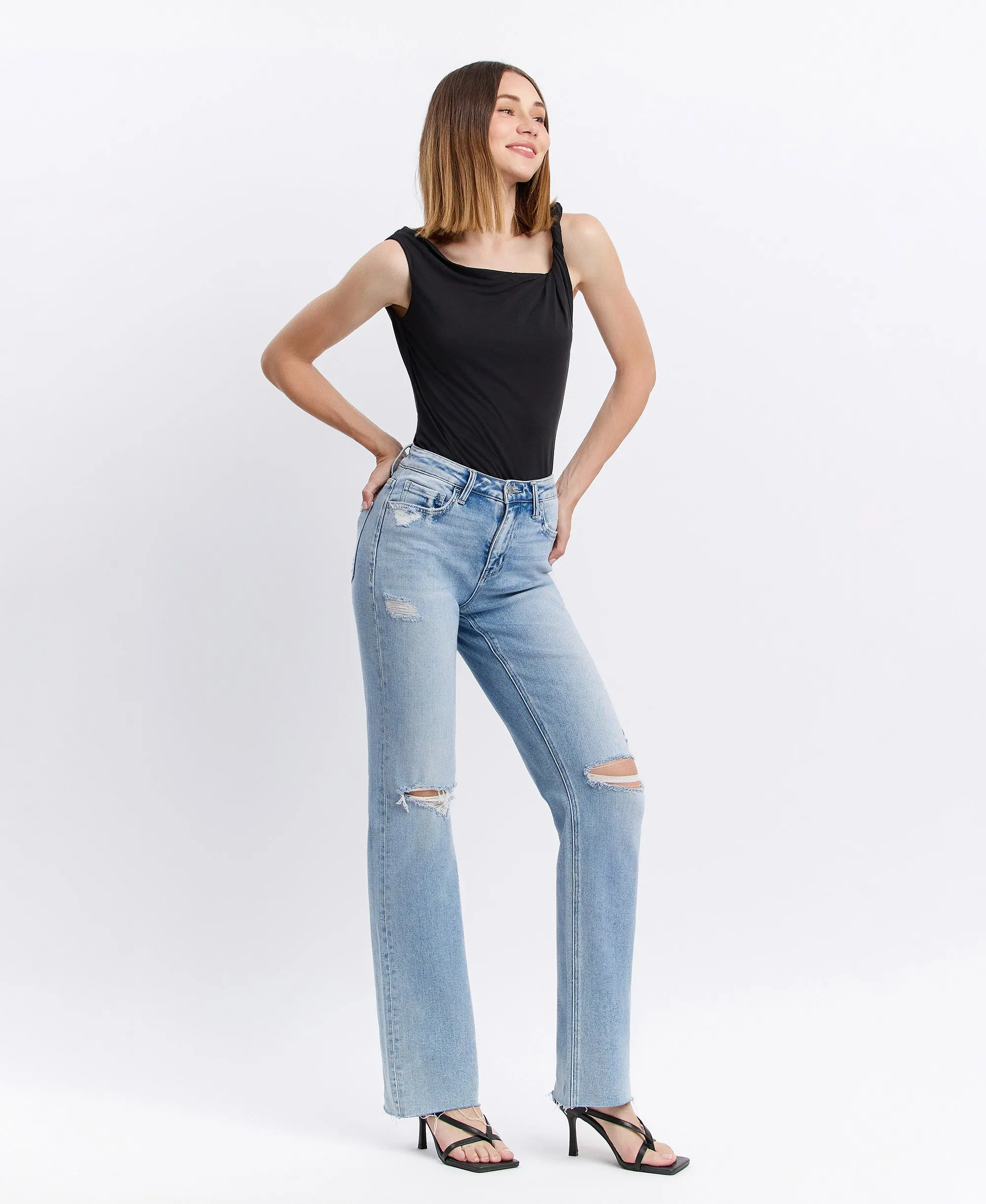 Dexterity - High Rise Distressed Slim Wide Leg Jeans