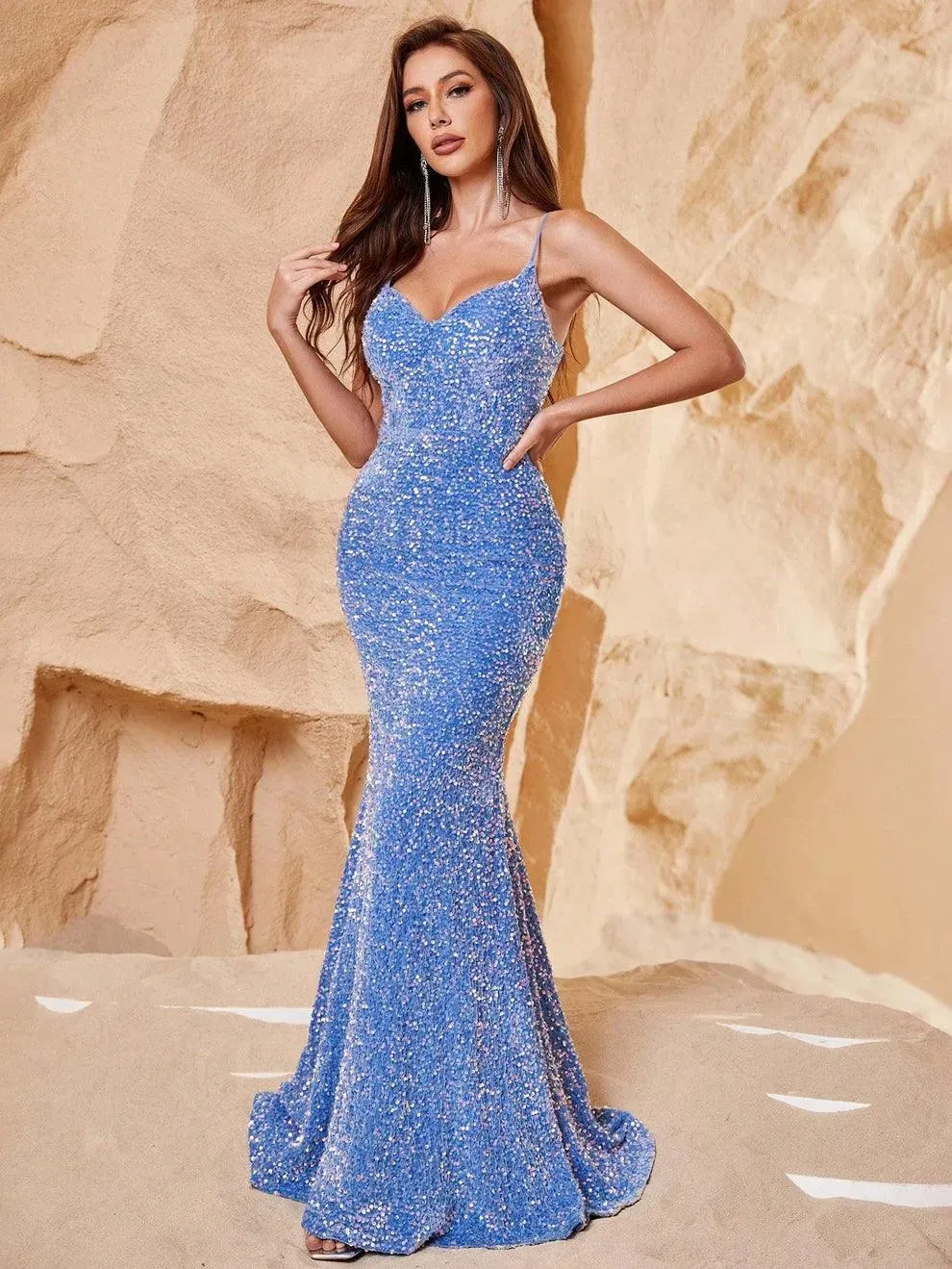 Elegant Spaghetti Straps Sequin Mermaid Dresses