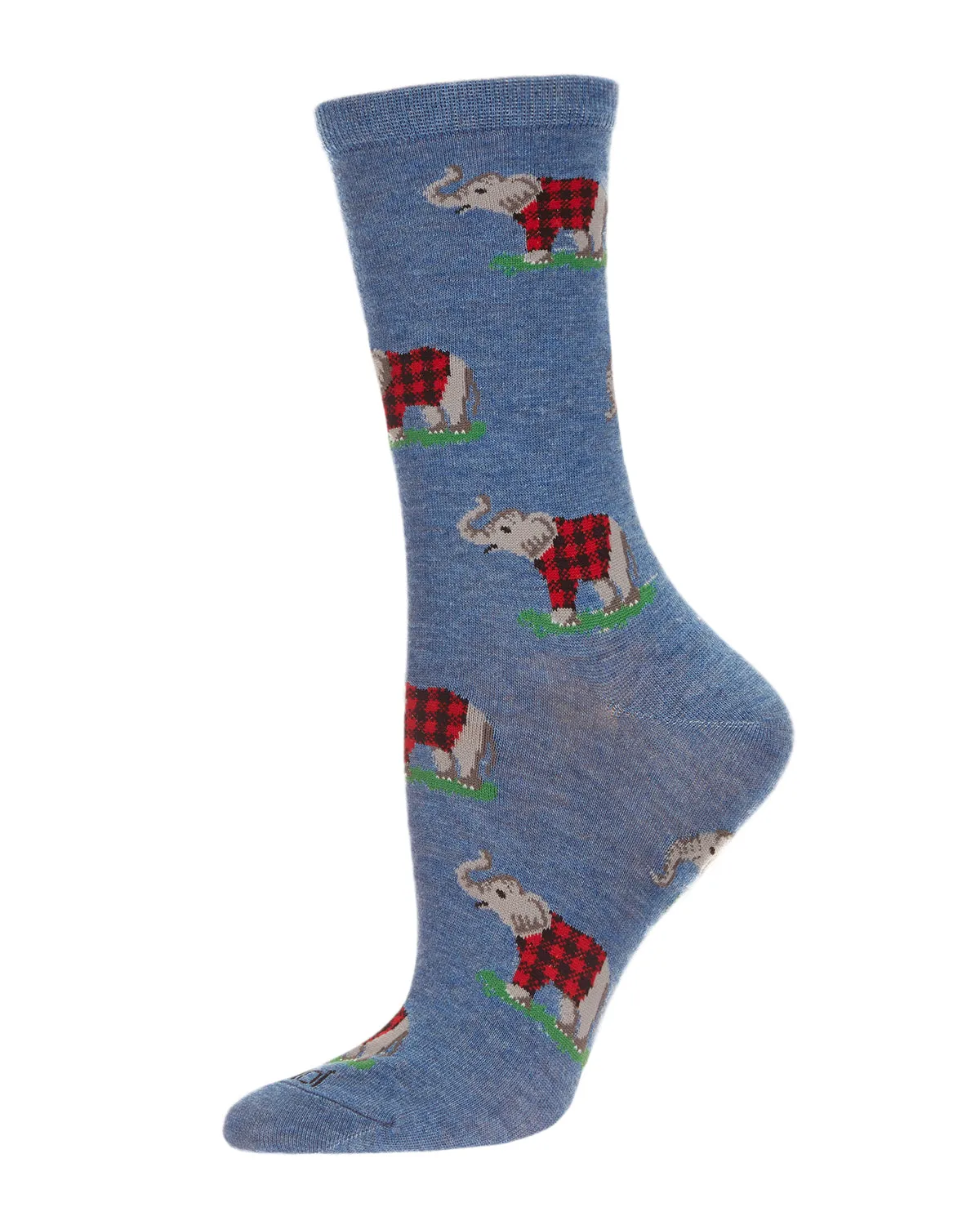 Elephants in Plaid Bamboo Blend Crew Sock