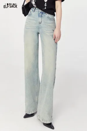 ELFSACK 2024 spring new high rise thin straight leg jeans for women soft and comfort versatile long length jeans