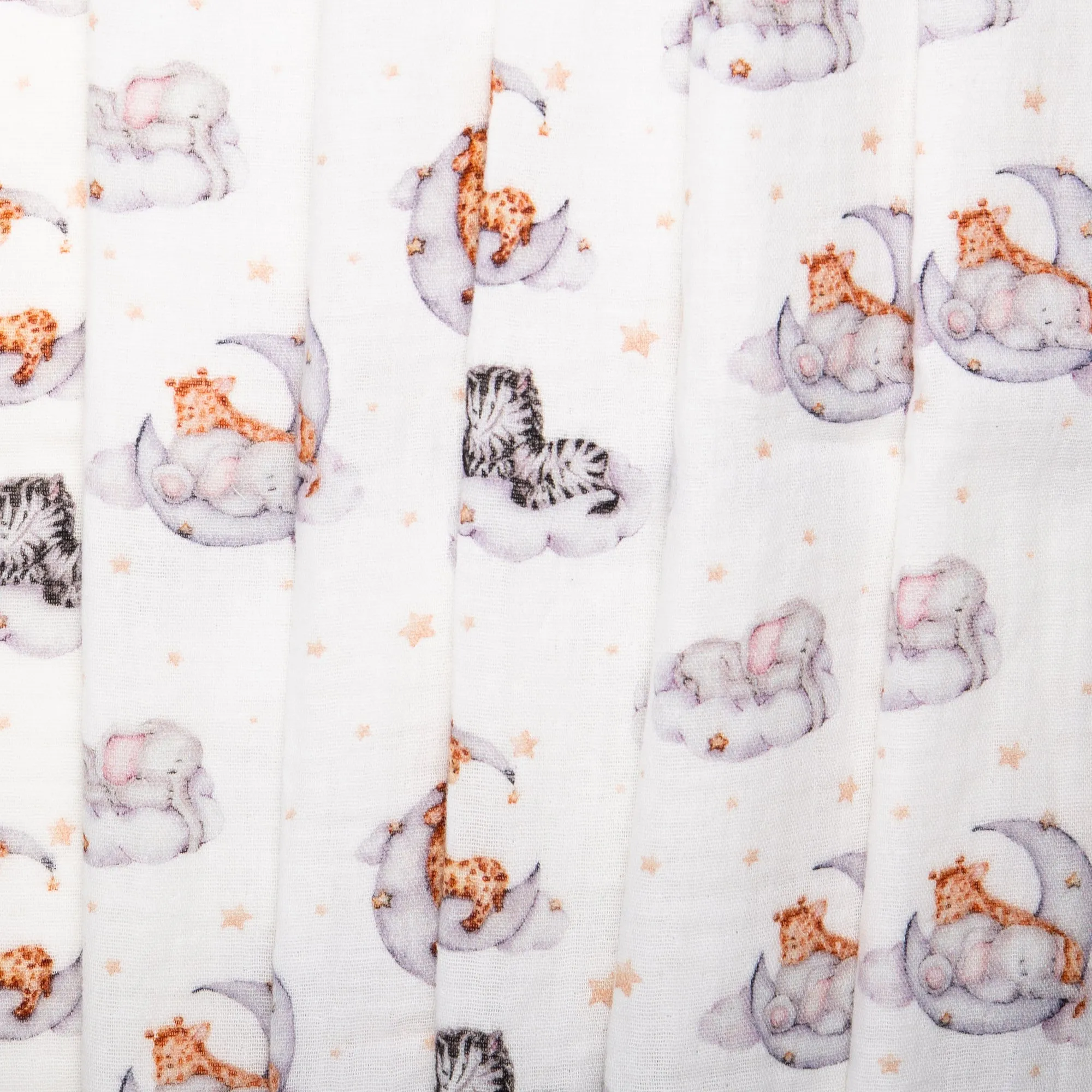 EUROPEAN Digital printed double gauze - Animals / Moon / Clouds - White