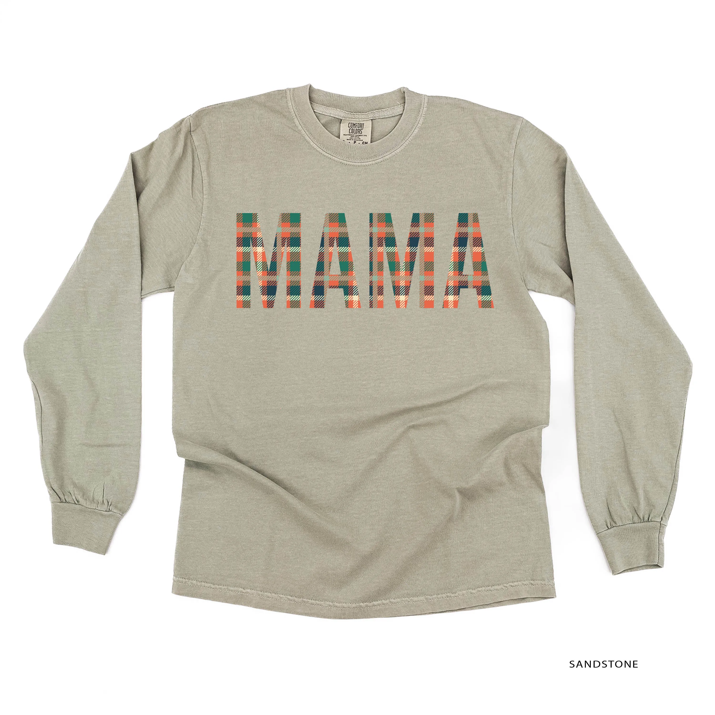 Fall Plaid MAMA - LONG SLEEVE COMFORT COLORS TEE